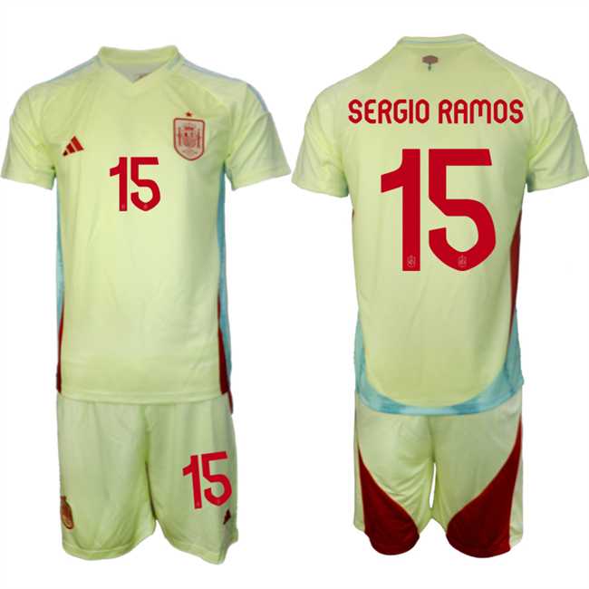 Men's Spain Team #15 Sergio Ramos 2024-25 Yellow Away Soccer Jersey Suit,We sell and wholesale Men's Spain Team #15 Sergio Ramos 2024-25 Yellow Away Soccer Jersey Suit on line form chian!